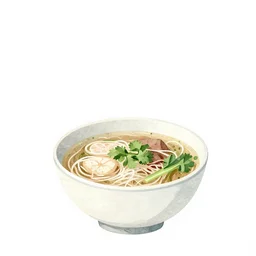 minimalist watercolor art vietnamese pho on blank all white background, illustration, vector art
