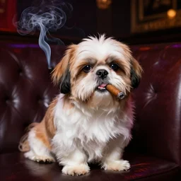 shih tzu smoking a cigar in a jazz nightclub