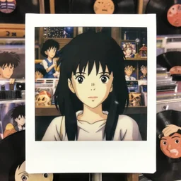 a film still polaroid portrait of a 1 9 8 0's disney girl at a vinyl stall, finely detailed features, closeup at the faces, perfect art, busy city, gapmoe yandere grimdark, trending on pixiv fanbox, painted by ilya kushinov makoto shinkai takashi takeuchi studio ghibli, akihiko yoshida, pixar