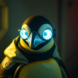 cyber penguin in fallout 4, photojournalism, shot on 7 0 mm, accent lighting