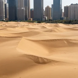 sand dunes overtake the city. viewed from the tallest skyscraper. hdri