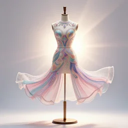 techno - embroidered mannequin decorated with filigree and beads, safe for work, pastel color scheme, by award - winning concept artist, dynamic composition, backlighting, radiant light