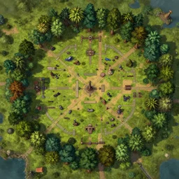 full - color fantasy floor plan battle map of a woodland clearing, d & d, pathfinder, by jeff todd and greg rutkowski, trending on artstation, pinterest
