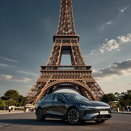 the eiffel tower with as a car, cinematic photograph, car commercial photograph, amazing lighting, stunning,