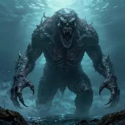 terrifying giant monster in the ocean, horror, creepy