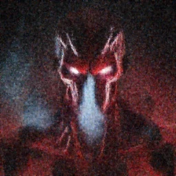 portrait of an intimidating glowing scary giant, face and skin is dark red, glowing eyes, glowing veins of white, smoke coming from nose, hero, villain, concept art, centered