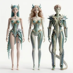 fashion dreamy digital reference sheet ball - jointed! plastic! doll!! weird! sci - fi high fashion clothing! beautiful hair! krenz cushart peter mohrbacher norman rockwell michael cheval gerald brom alphonse mucha beautiful detailed face strange unique design futuristic attire white background wtf! dragon's scales