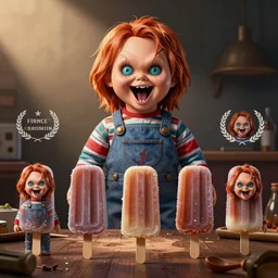 infographic illustration of how to make screaming chucky doll popsicles