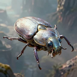 detailed photo of beetle shaped alien vehicle, 8 k, by daniel mcgarry, xiaolong wang, trending on artstation, hyper detailed, beautiful lighting, epic environment