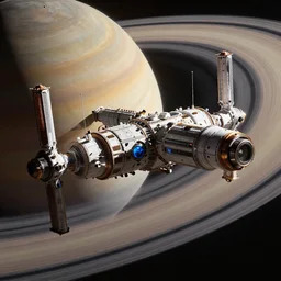 Space station near the Saturn, hypermaximalistic, high details, cinematic, 8k resolution, beautiful detailed, insanely intricate details, artstation trending, octane render, unreal engine