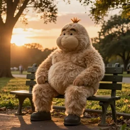 big chungus on a park bench staring off into the sunset