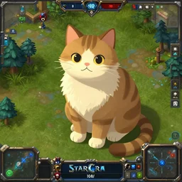 screenshot of a giant cat sitting on a Starcraft 2 map