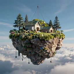 A huge island floating in the sky held down with chains, unreal engine high definition 4k trending on artstation