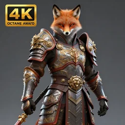 warrior with fox themed armor, highly detailed, 4 k, hdr, award winning, octane render, artstation