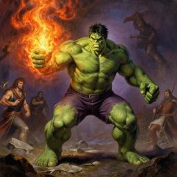 hulk as stunning male master wizard casting fire spell, highly detailed painting by gaston bussiere, craig mullins, j. c. leyendecker, 8 k