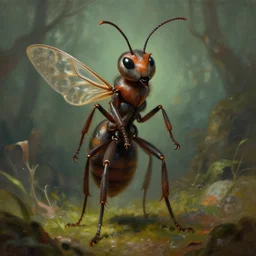 A painting of an anthropomorphic ant queen standing upright formian pathfinder,  digital art 4k unsettling,  Wayne Barlowe Pierre Pellegrini Greg Rutkowski