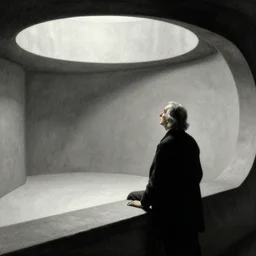 a famous mathematician on the border of infinity, looking into the abyss, searching for an answer, dramatic, perspective, by paul delvaux