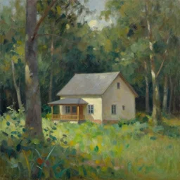 a house in the forest, oil painting