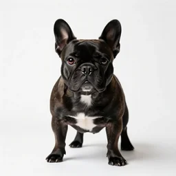 black french bulldog, studio photography, full body, isolated on a pure white background, centered, entire subject in frame, sharp focus, soft studio lighting