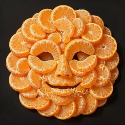 pile of tangerine slices in the shape of a face. intricate detail, high quality, digital painting, by gaston bussiere, j. c. leyendecker, craig mullins