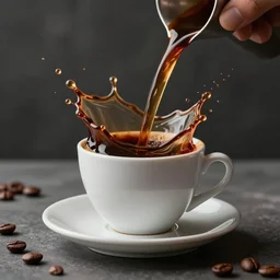 : the perfect cup of coffee with fluid flyingout the cup hyperbolic movement,hyper detailed art station  parabolic lighting  unrealengine ,cinematic, hyper realism, high detail, octane render, 8k
