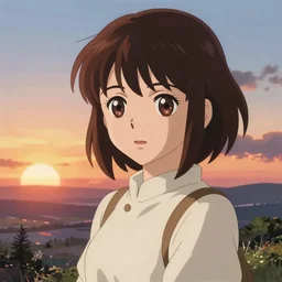 anime art full body portrait character nausicaa concept art, anime key visual of elegant young female, brown hair and large eyes, finely detailed perfect face delicate features directed gaze, sunset in a valley, trending on pixiv fanbox, studio ghibli, extremely high quality artwork by kushart krenz cute sparkling eyes hayao miyazaki