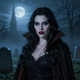 riveting charismatic brunette female vampire, portrait, atmospheric lighting, painted, intricate, highgate cemetery, fog, cold, volumetric lighting, beautiful, blue moon light, sharp focus, deep colours, ultra detailed, by leesha hannigan, ross tran, thierry doizon, kai carpenter, ignacio fernandez rios