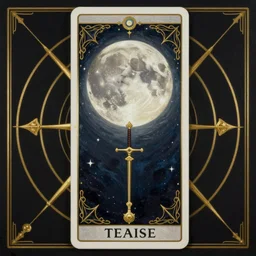 a beautiful realistic painting of moon in tarot card style, tarot deck, symetric, fantasy, behance, pinterest, deviantart, artstation, weapons concept art, design, golden ratio, intricate, elegant, highly detailed, digital painting, 4 k