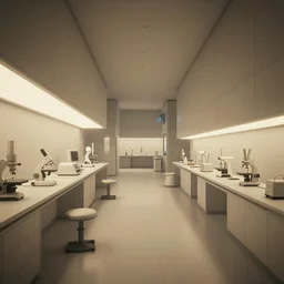 screenshot of a game on unreal engine 5, narrow modern laboratory halls, photorealistic, liminal, retrofuturism, minimalism, soft vintage glow