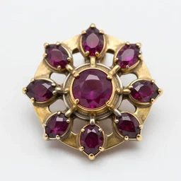 close up of anglo - saxon broach, gold, silver, gemstones, ruby, garnet, 4 k, hd, macro lens
