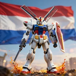 dutch gundam as dutch windmill in gears of war, netherlands, dutch flag, splash art, movie still, cinematic lighting, ray tracing, octane render, long lens, shallow depth of field, bokeh, anamorphic lens flare, 8 k, hyper detailed, 3 5 mm film grain