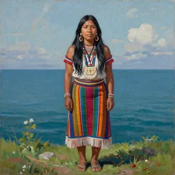 a beautiful realistic painting of an indigenous shipibo shaman, vibrant colors, full body