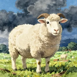 sheep beautiful studia ghibli, hyper realistic, watercolor painting, vibrant