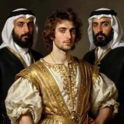 attractive male, orientalist intricate portrait by john william waterhouse and edwin longsden long and theodore ralli and nasreddine dinet, hyper realism, dramatic lighting