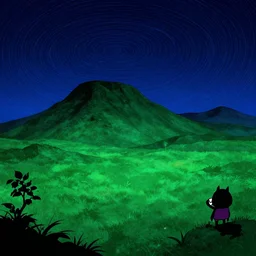 night cartoon cartoon concept art, grass mountain landscape, from sam and max, black blue green, spiral lines