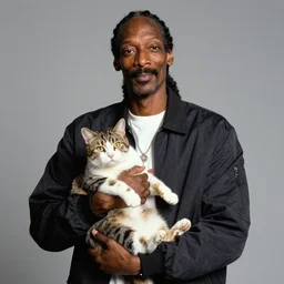Snoop Dogg holding a cat for a 1990s sitcom tv show, Studio Photograph, portrait, C 12.0