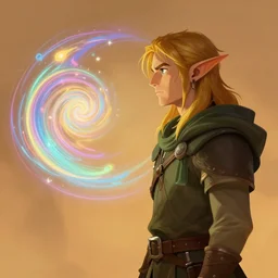 side profile, male elf ranger, gloomhaven, luminescent, colorful swirly magic ripples, warm colors, by greg manchess, huang guangjian, gil elvgren, sachin teng, greg rutkowski, jesper ejsing, ilya kuvshinov