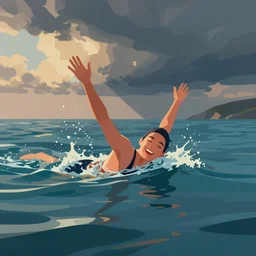 swimming in a sea of incredible joy, a simple textured vector based illustration, critical detail, contrasting colors, sharp focus, atmospheric dreamscape painting, wlop by ( randolph stanley hewton )