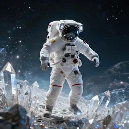 one astronaut on crystal, beautiful dynamic lighting, cinematic, wide angle establishing shot, extremely high detail, photo realistic, cinematic lighting, post processed, concept art, artstation, matte painting, style by frederic church, raphael lacoste, unreal engine 8 k, roger deakins