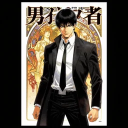 professionally drawn seinen mature cyberpunk detective horror action manga comic cover about pain, murder, rituals, occult, blood, full color, beautifully drawn coherent professional, drawn by ilya kuvshinov, ilya kuvshinov, alphonse mucha and tsutomu nihei. japanese script kanji hiragana on the cover. simplistic minimalist stylized cover art.