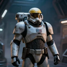 Photorealistic Portrait of Space Marine, bokeh, background darkness interior of spaceship, inspired by Ridley Scott, Warhammer, octane render, HD, volumetric lighting, mist, twilight, high details