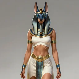 pretty woman wearing an anubis outfit, highly detailed, artgerm style, artstation, soft light, sharp focus, illustration, character design, concept art