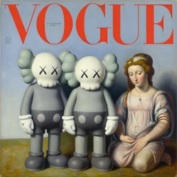 vogue cover by shusei nagaoka, kaws, david rudnick, oil on canvas, bauhaus, surrealism, neoclassicism, renaissance, hyper realistic, pastell colours, cell shaded, 8 k - h 7 0 4