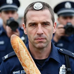 closeup portrait of of a police baguette raid, photograph, world press photo, natural light, sharp, detailed face, magazine, press, photo, steve mccurry, david lazar, canon, nikon, focus