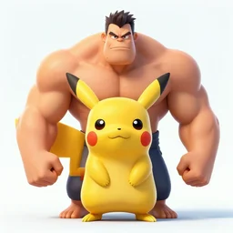ultra strong bodybuilder neanderthal pikachu cartoon monster