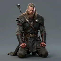 aesthetic digital illustration of alexander skarsgard as a kneeling viking warrior, by anne stokes | dirty and bloody, concept art, character concept, matte background. unreal engine, finalrender, centered, deviantart, artgerm