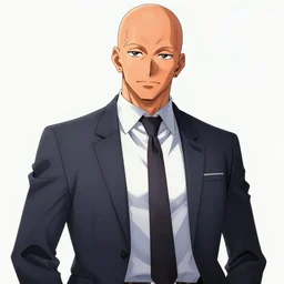 studio gainax + yoji shinakawa official illustration, handsome orange-skinned bald man wearing a business suit