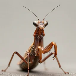 portrait of an insectoid, predatory praying mantis, brown exoskeleton, mantid features, flat triangle - shaped head with thin thread - like antennae, compound eyes, concept art, deep focus, fantasy, intricate, highly detailed, digital painting, artstation, matte, sharp focus, illustration, art by artgerm and greg rutkowski and alphonse mucha