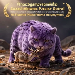 chubby purple cheetah eating antelope
