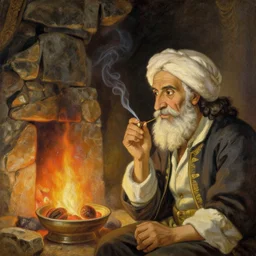 a tunisian old man smoking shiha in 1 7 th century french, painting by sargent and leyendecker, studio ghibli fantasy close - up shot asymmetrical intricate elegant matte painting illustration hearthstone, by greg rutkowski by greg tocchini by james gilleard